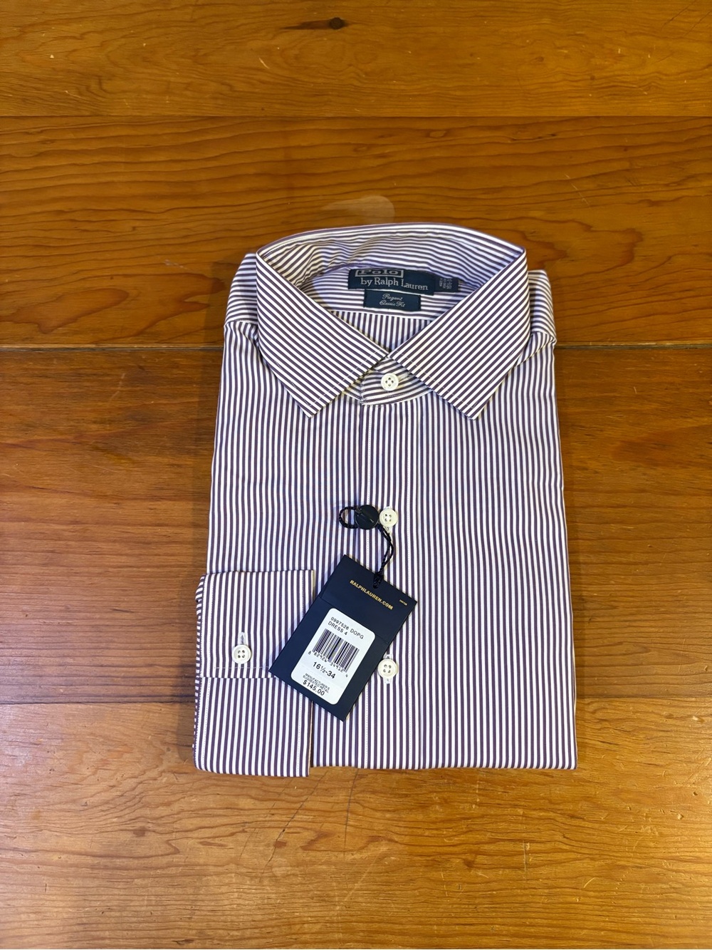 Polo By Ralph Lauren Regent Classic Fit L/S Shirt Purple Stripe 16 1/2 -34 NWT